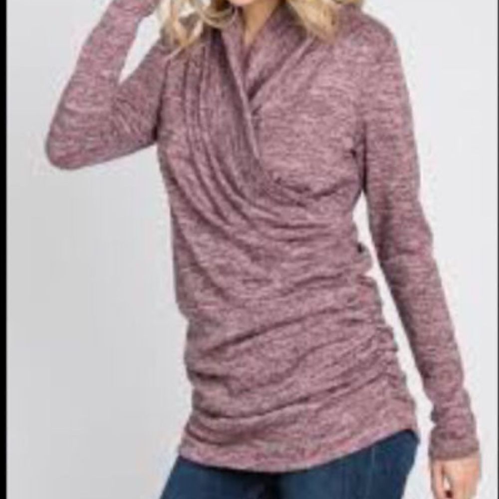 NWT Hello Miz‎ Women's Heathered Pink Long Sleeve Faux Wrap Sweater Size L